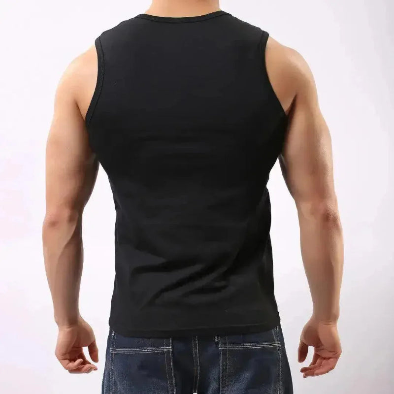 Black men's tank top back — gym muscle undershirt	