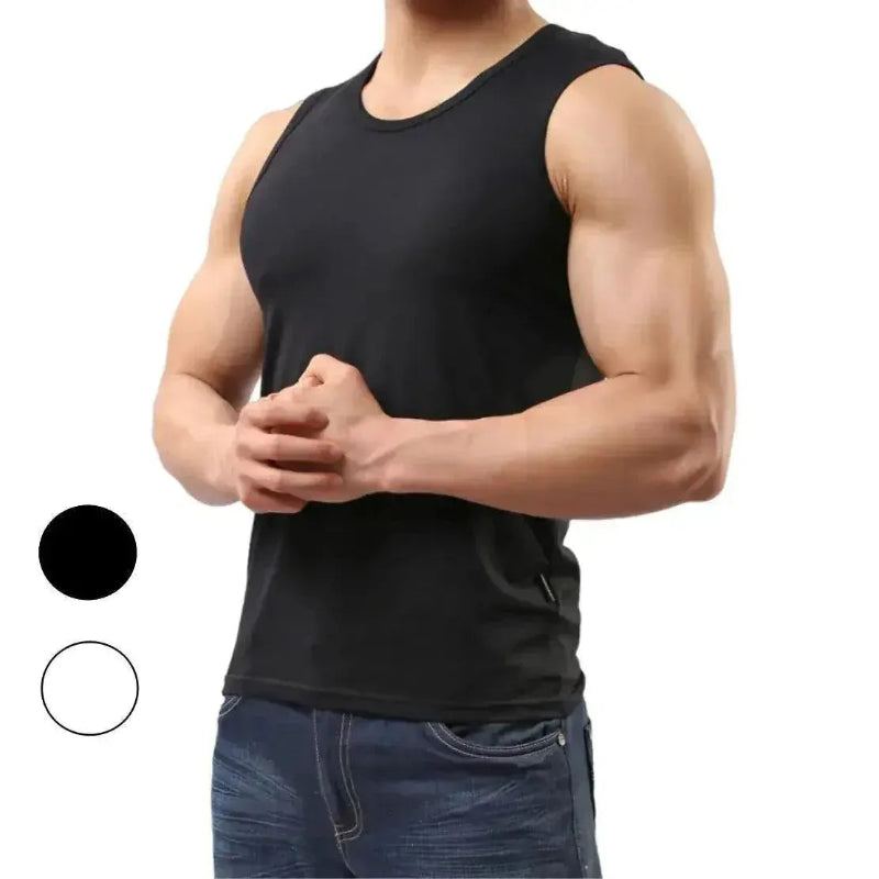 Black sleeveless tank top front — DomiGe men's undershirt	