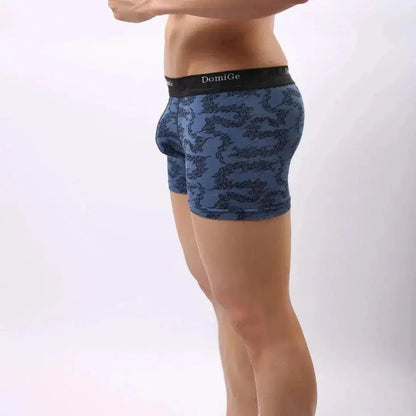 Blue bamboo fiber shorts side — relaxed loose fit	