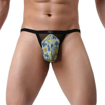 Breathable Men's T-Back Thong with Transparent Mesh and Logo Waistband - DomiGe International - His Inwear