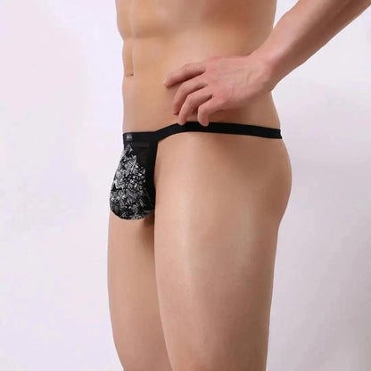 Breathable Men's T-Back Thong with Transparent Mesh and Logo Waistband - DomiGe International - His Inwear