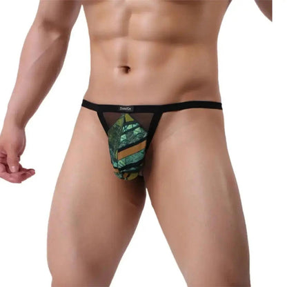 Breathable Men's T-Back Thong with Transparent Mesh and Logo Waistband - DomiGe International - His Inwear