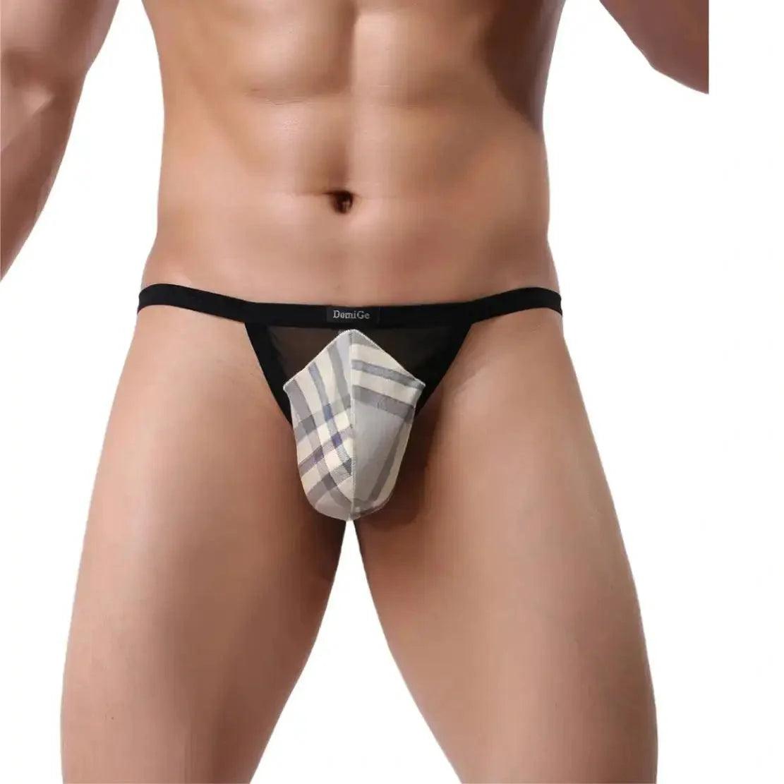 Breathable Men's T-Back Thong with Transparent Mesh and Logo Waistband - DomiGe International - His Inwear