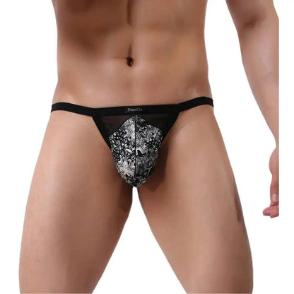 Breathable Men's T-Back Thong with Transparent Mesh and Logo Waistband - DomiGe International - His Inwear