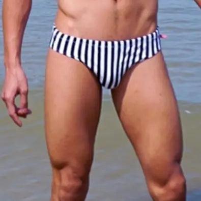 Desmiit DESMIIT Men's Swim Trunks Low Waist Vertical Striped Beach Shorts