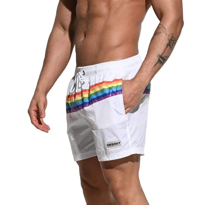 Desmiit Men's Board Shorts Pride Rainbow Beach Short for Men with Pockets