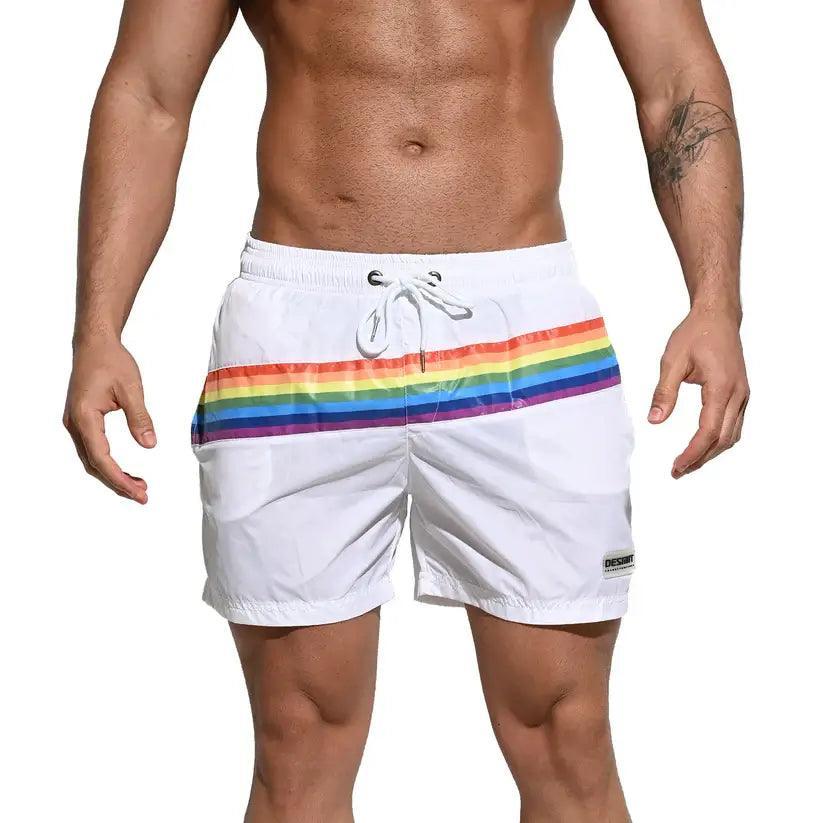Desmiit Men's Board Shorts Pride Rainbow Beach Short for Men with Pockets