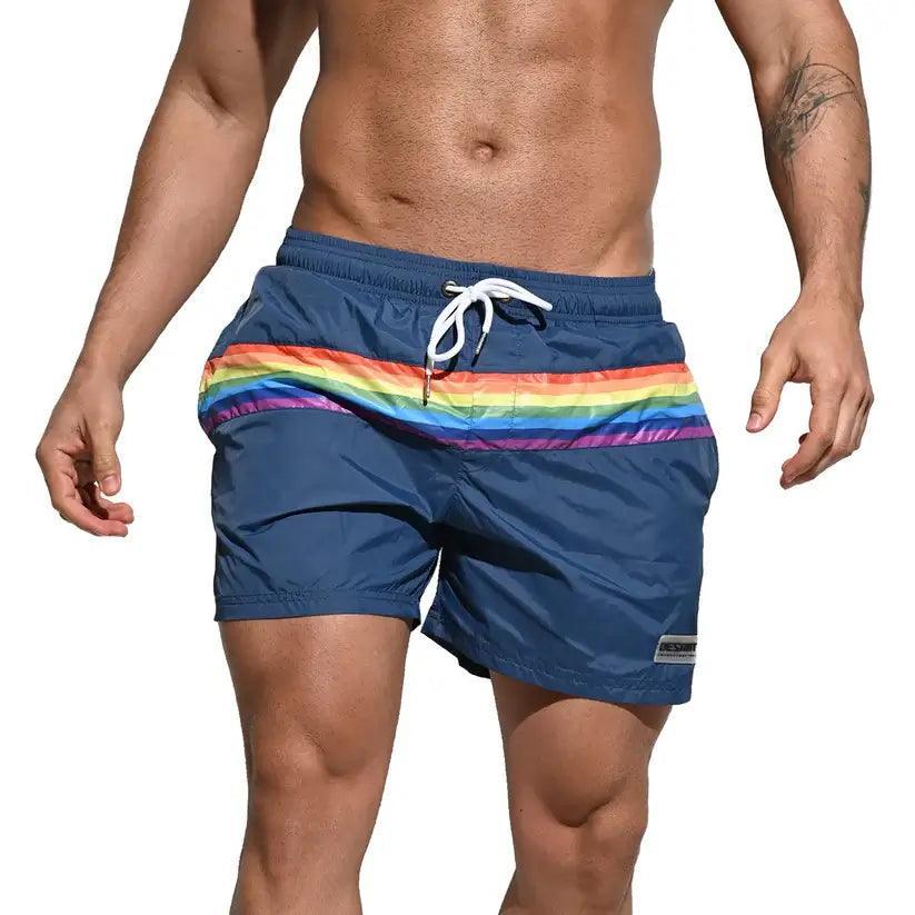 Desmiit Men's Board Shorts Pride Rainbow Beach Short for Men with Pockets
