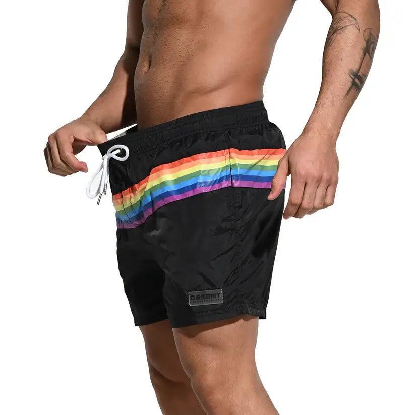 Desmiit Men's Board Shorts Pride Rainbow Beach Short for Men with Pockets