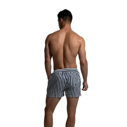 Desmiit Men's Navy Stripe Lined Board Shorts with Pocket Swim Shorts