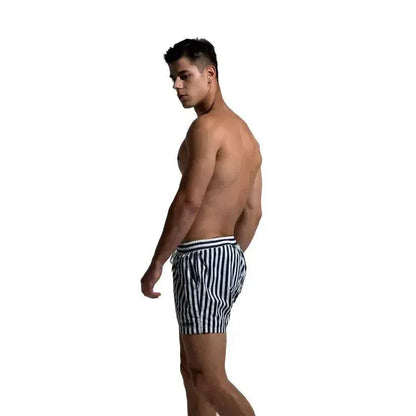 Desmiit Men's Navy Stripe Lined Board Shorts with Pocket Swim Shorts