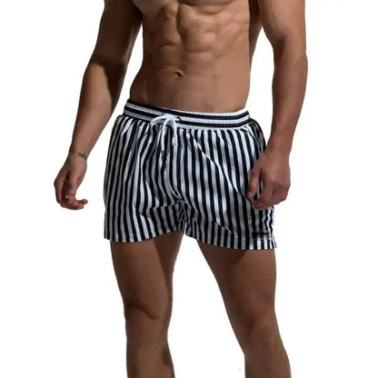 Desmiit Men's Navy Stripe Lined Board Shorts with Pocket Swim Shorts