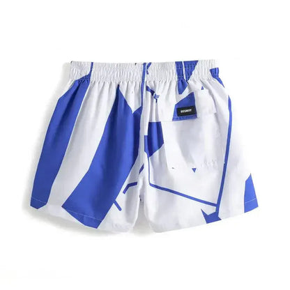 Desmiit Men's Printed Beach Shorts Blue Block Board Shorts with Mesh Lining