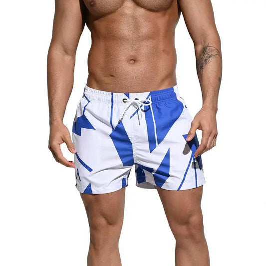 Desmiit Men's Printed Beach Shorts Blue Block Board Shorts with Mesh Lining