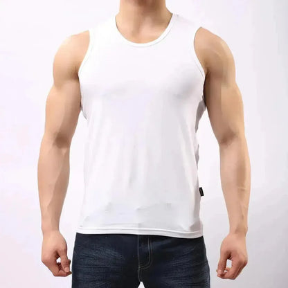DomiGe DomiGe Men's Black Cotton Sleeveless Sheer Tank Top Stretch Muscle UnderShirt