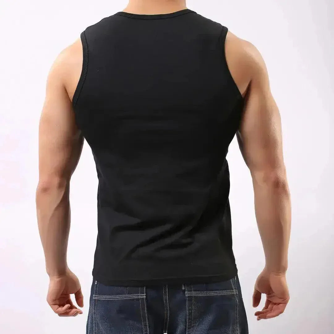 DomiGe DomiGe Men's Black Cotton Sleeveless Sheer Tank Top Stretch Muscle UnderShirt
