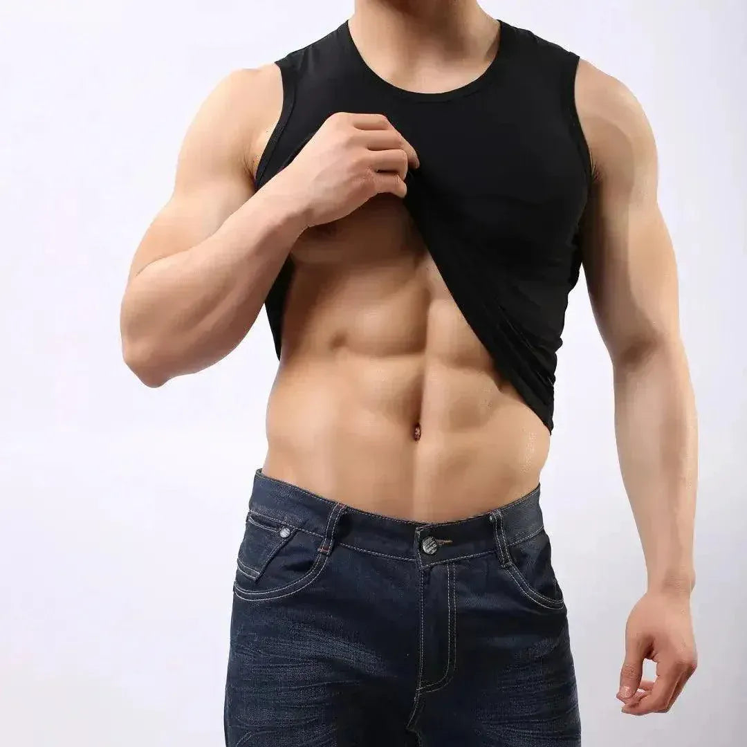 DomiGe DomiGe Men's Black Cotton Sleeveless Sheer Tank Top Stretch Muscle UnderShirt