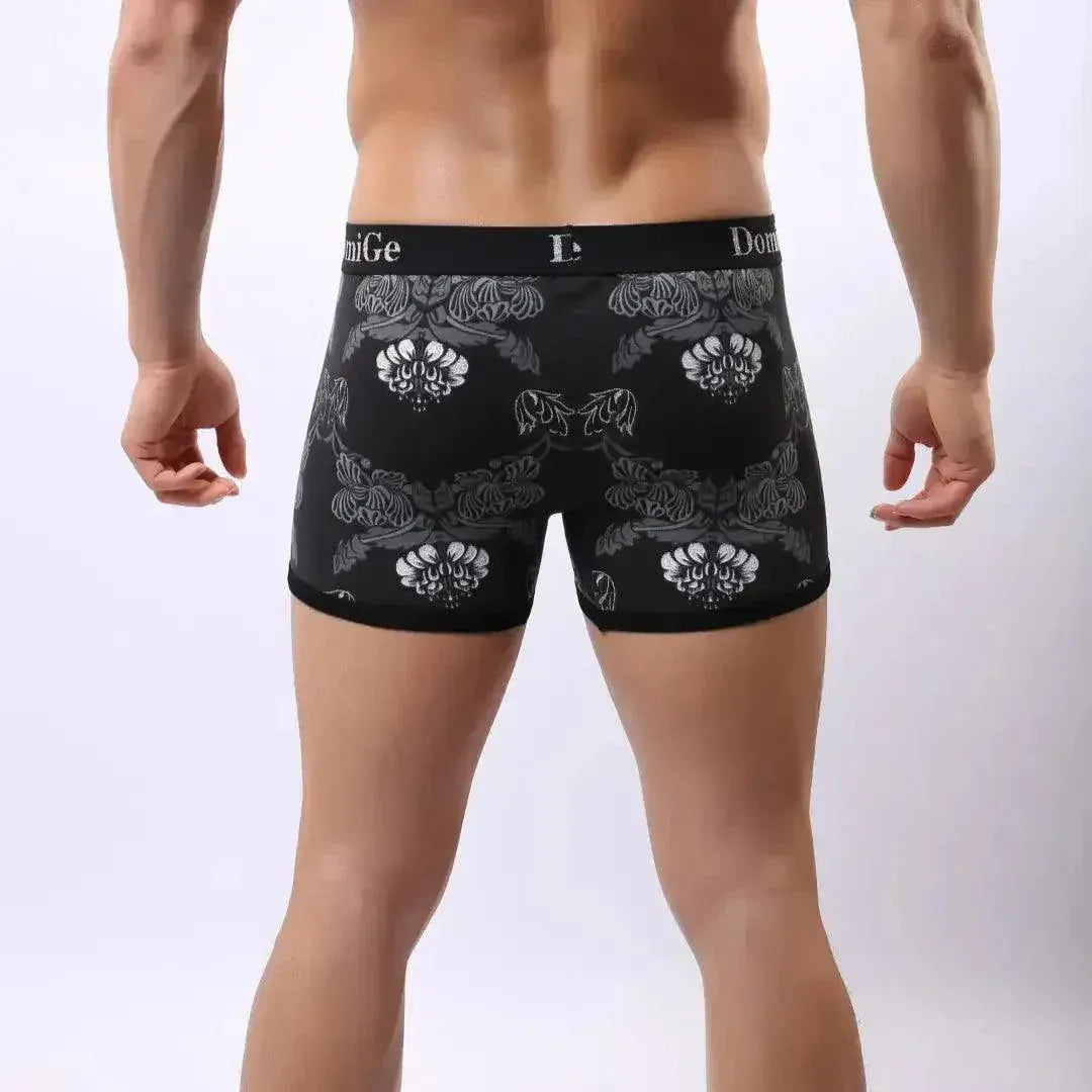 DomiGe DomiGe Men's Black Floral Cotton Boxer Shorts with Contour Pouch