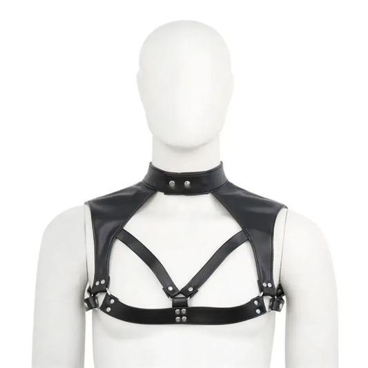 DomiGe DomiGe Men's Black Leather Chest Harness Shirt - Sexy Wear for Stage Performance