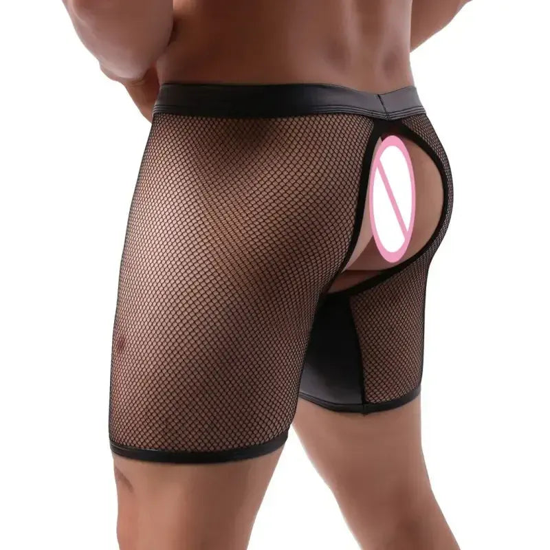 DomiGe DomiGe Men's Boxer Briefs Mesh Leather-Look Snap Pouch