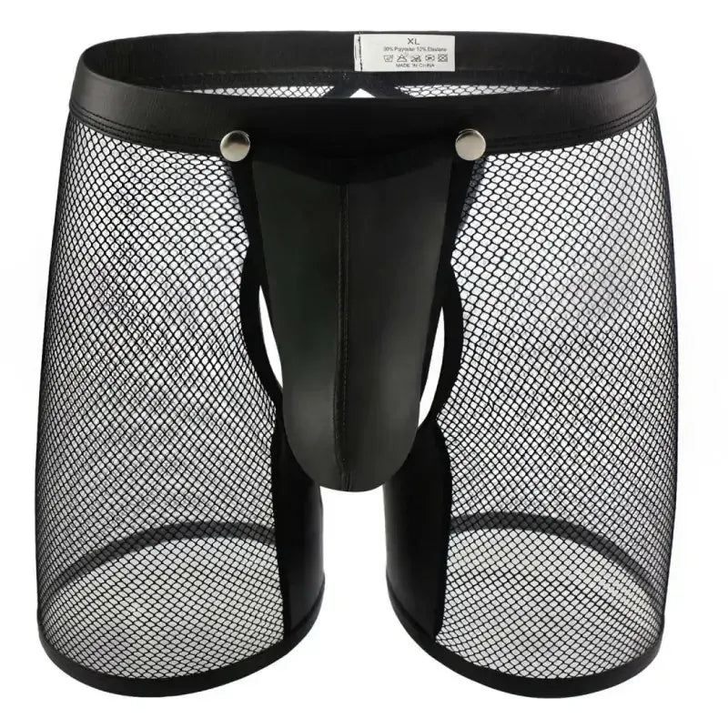 DomiGe DomiGe Men's Boxer Briefs Mesh Leather-Look Snap Pouch
