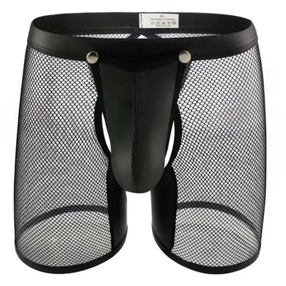 DomiGe DomiGe Men's Boxer Briefs Mesh Leather-Look Snap Pouch