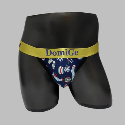 DomiGe DomiGe Men's Christmas G-String Thong - Navy Blue Holiday Print Underwear