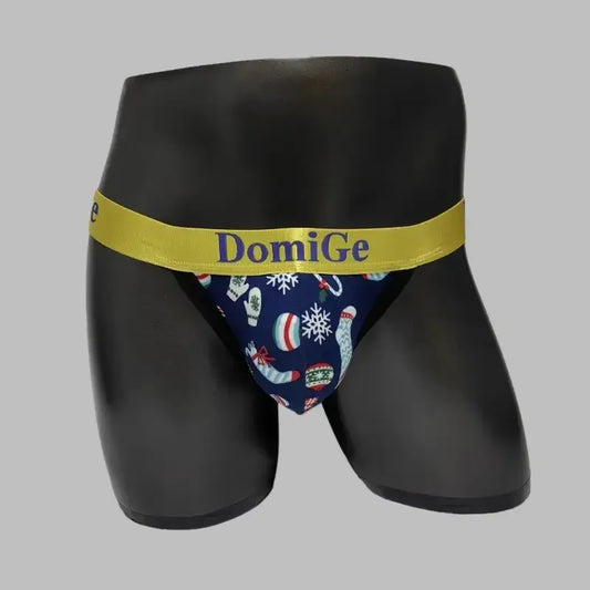 DomiGe DomiGe Men's Christmas G-String Thong - Navy Blue Holiday Print Underwear