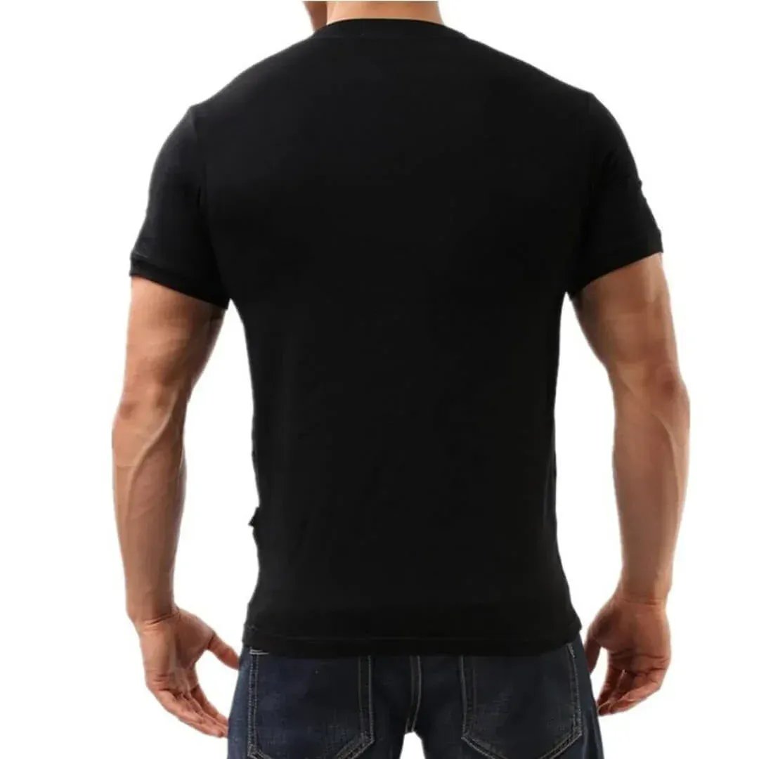 DomiGe DomiGe Men's Cotton Undershirt - V-Neck T-Shirt in Pure Black