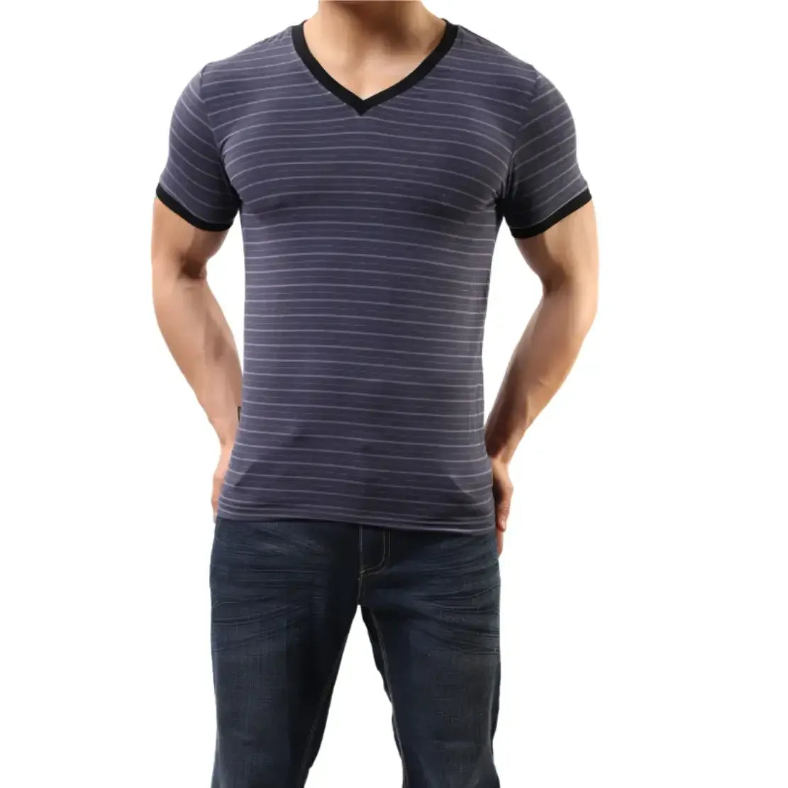 DomiGe DomiGe Men's Eco-Friendly Bamboo Fiber V-Neck UnderShirt Stripe Shirt