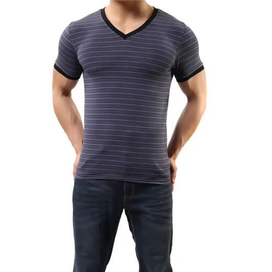 DomiGe DomiGe Men's Eco-Friendly Bamboo Fiber V-Neck UnderShirt Stripe Shirt
