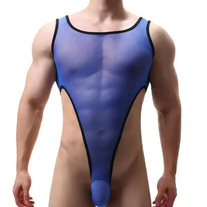 DomiGe DomiGe Men's Mesh Bodysuit Thong Transparent Sexy Underwear