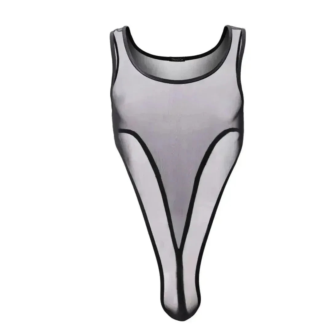 DomiGe DomiGe Men's Mesh Bodysuit Thong Transparent Sexy Underwear