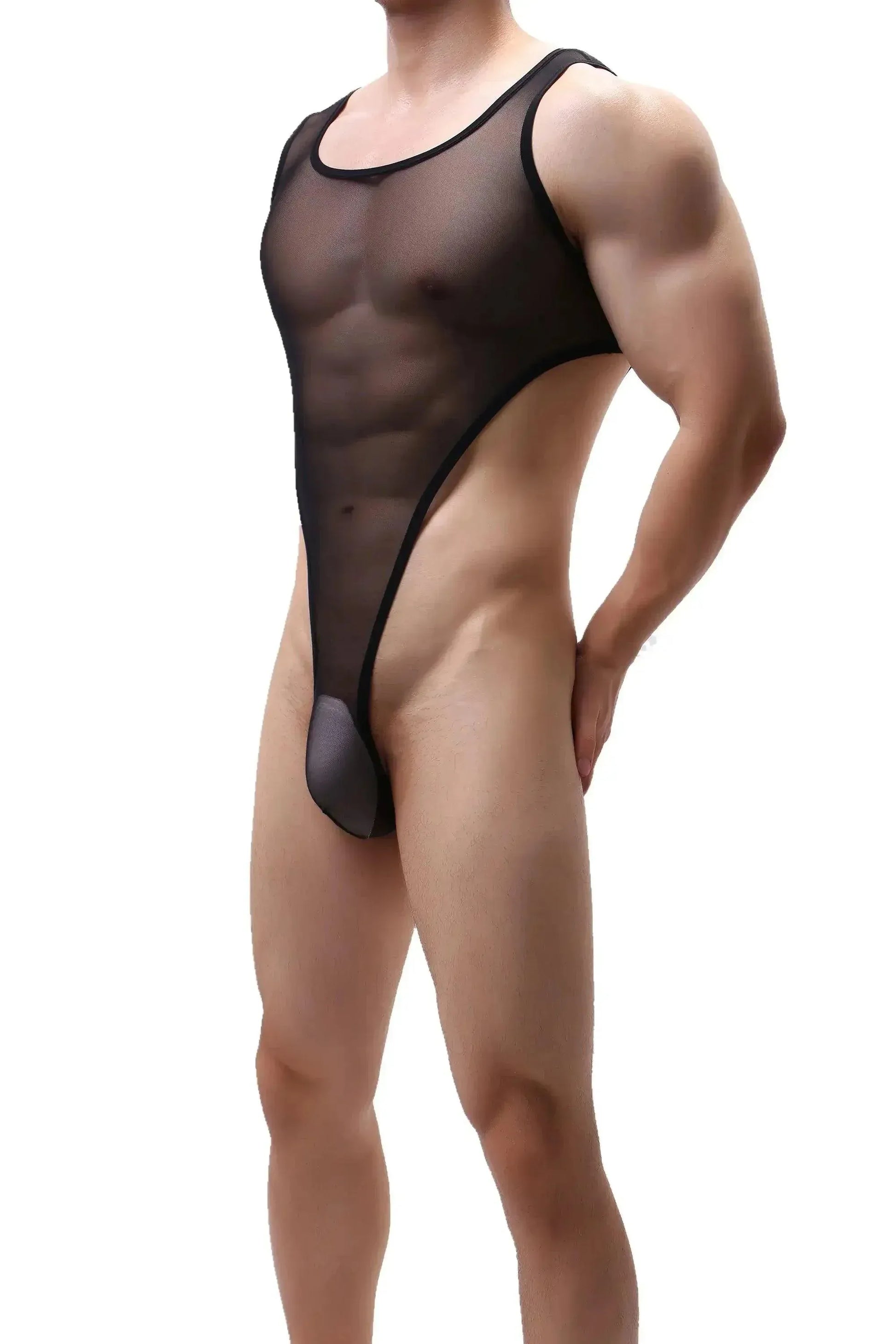 DomiGe DomiGe Men's Mesh Bodysuit Thong Transparent Sexy Underwear