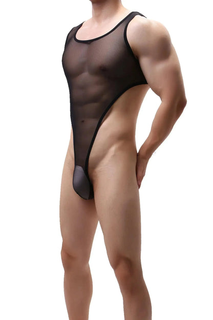DomiGe DomiGe Men's Mesh Bodysuit Thong Transparent Sexy Underwear