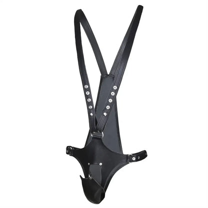 DomiGe DomiGe Men's Sexy Underwear Leather Harness Pants with Pouch, Cross Back Strap Design