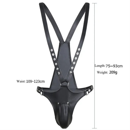 DomiGe DomiGe Men's Sexy Underwear Leather Harness Pants with Pouch, Cross Back Strap Design