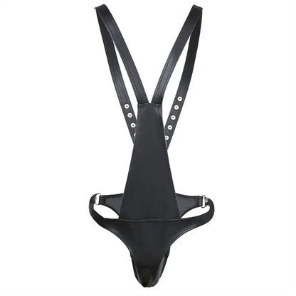 DomiGe DomiGe Men's Sexy Underwear Leather Harness Pants with Pouch, Cross Back Strap Design