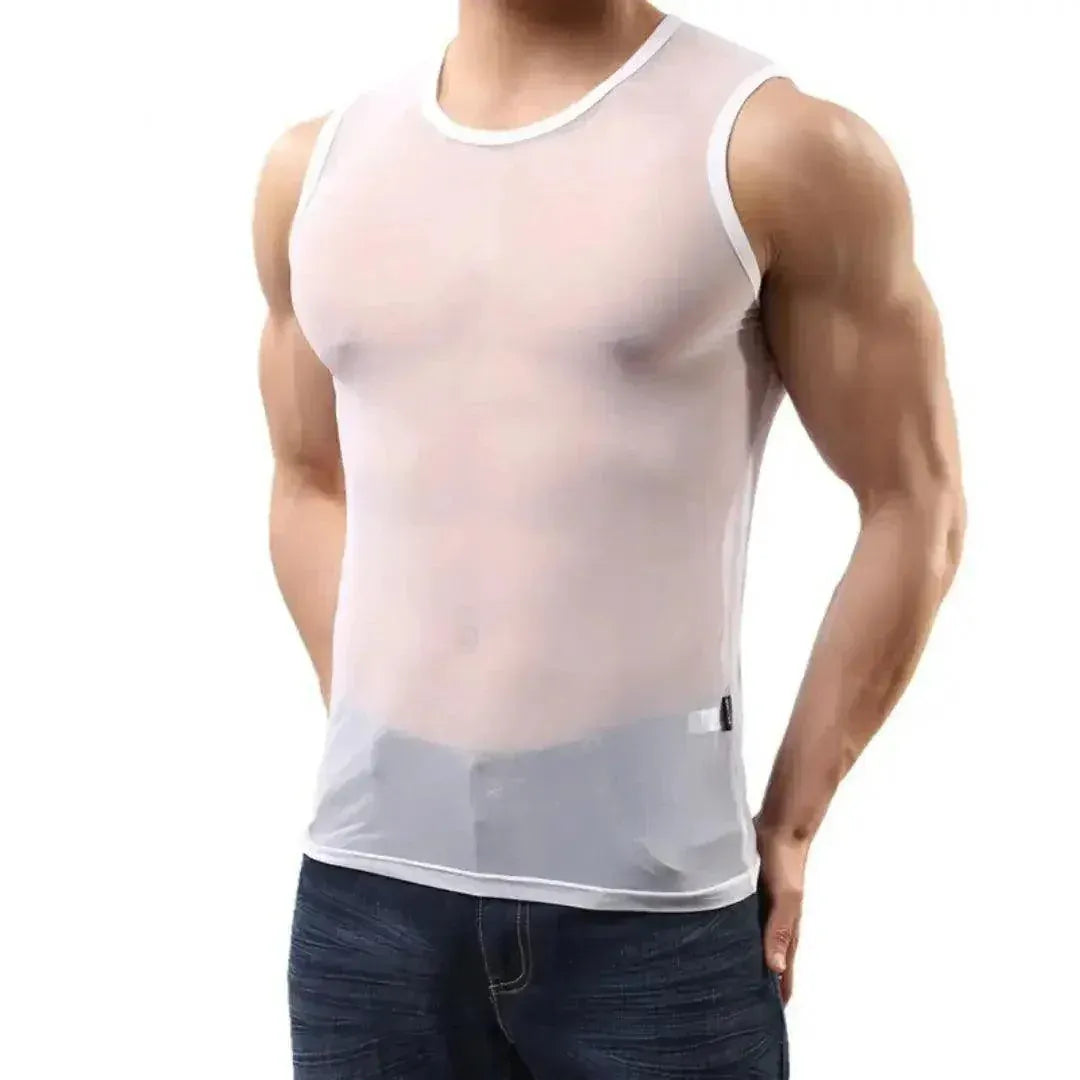 DomiGe DomiGe Men Sexy Shirt Sheer Stretchy Blend Male Underwear Mesh Lace Tops