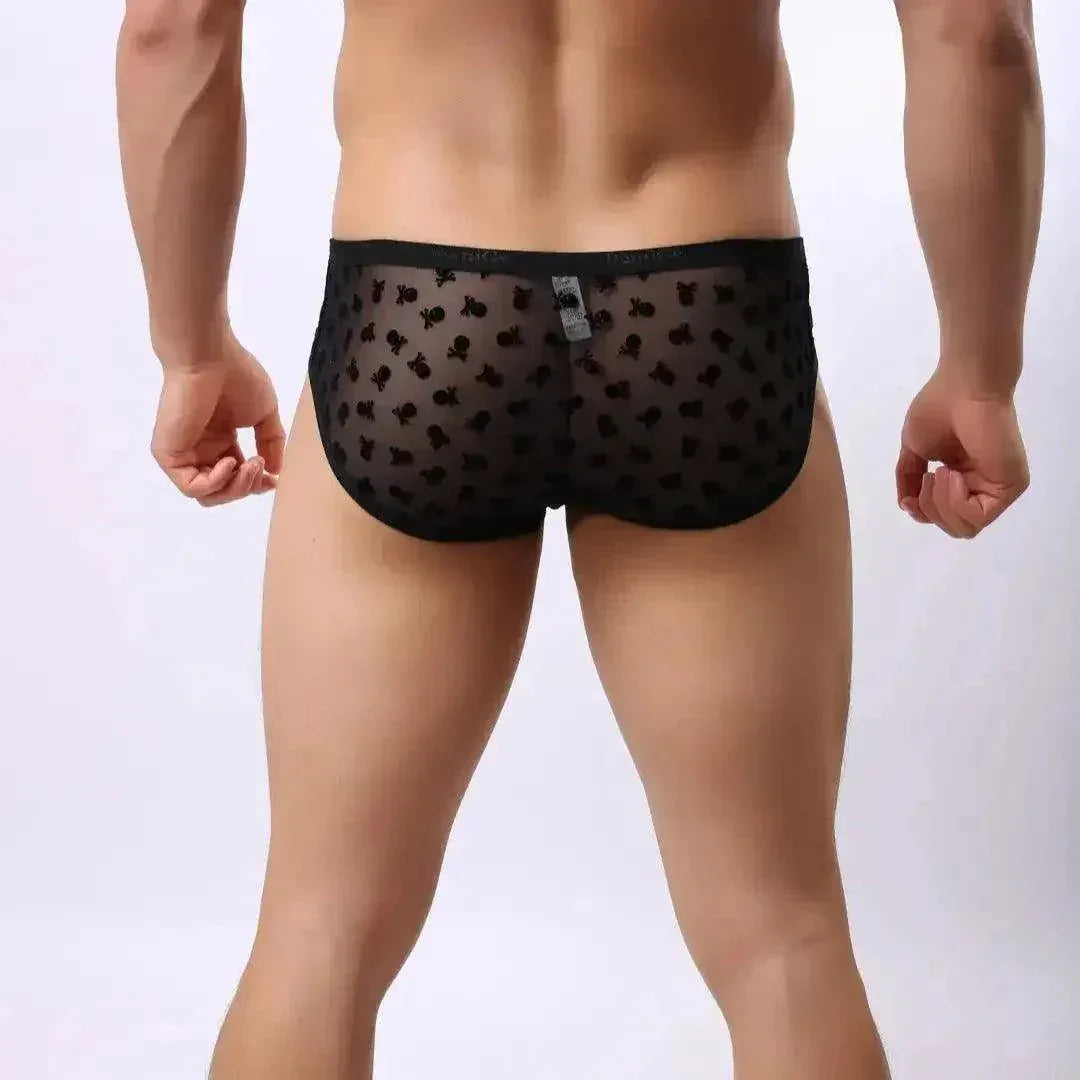 DomiGe DomiGe Mesh Briefs Velvet Sheer Male Skulls Print Sexy Underwear