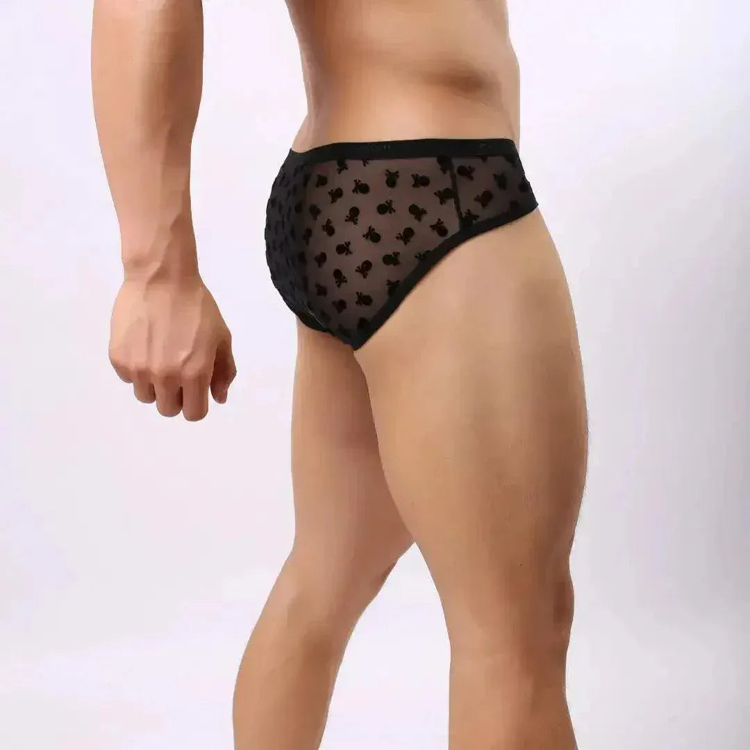 DomiGe DomiGe Mesh Briefs Velvet Sheer Male Skulls Print Sexy Underwear
