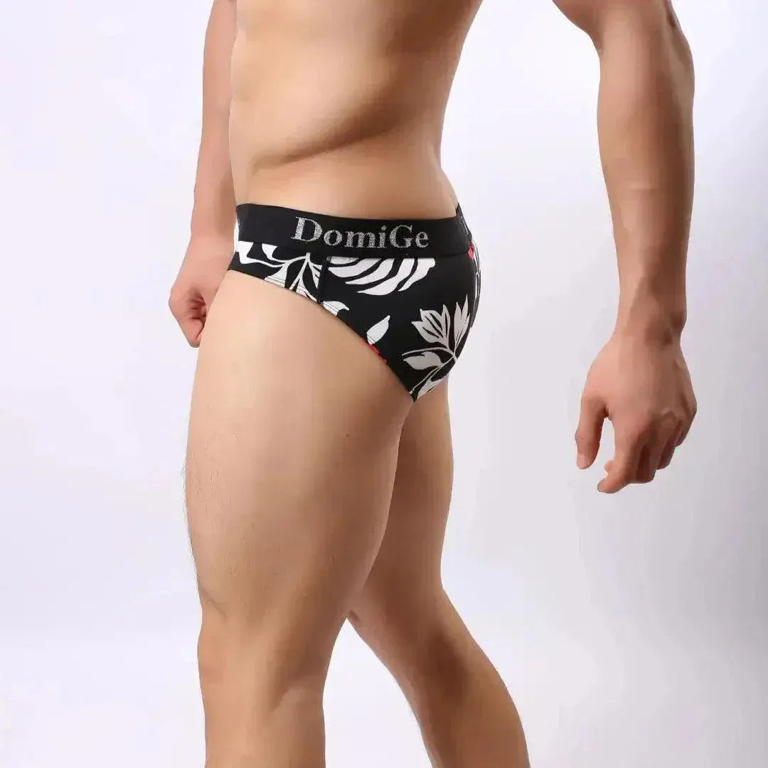 DomiGe DomiGe Mid-Rise Black Flower Printed Briefs Male Underwear