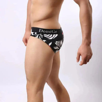 DomiGe DomiGe Mid-Rise Black Flower Printed Briefs Male Underwear