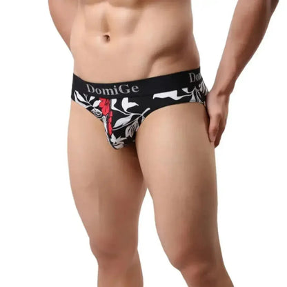 DomiGe DomiGe Mid-Rise Black Flower Printed Briefs Male Underwear