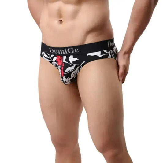 DomiGe DomiGe Mid-Rise Black Flower Printed Briefs Male Underwear