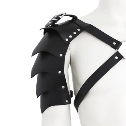 DomiGe Men's Black Dragon Scale BDSM Harness - Adjustable Leather Pauldrons