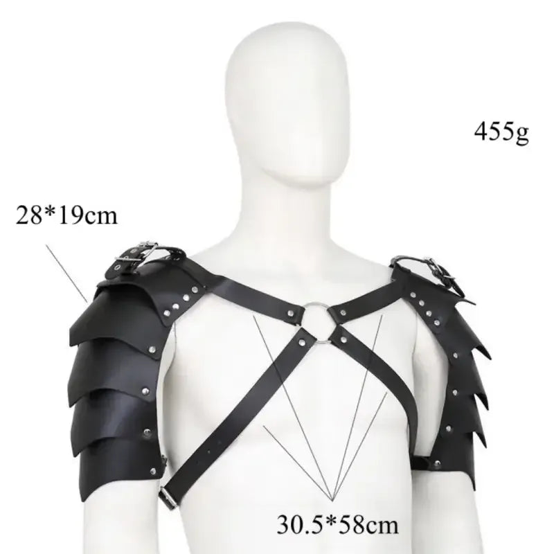 DomiGe Men's Black Dragon Scale BDSM Harness - Adjustable Leather Pauldrons