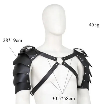 DomiGe Men's Black Dragon Scale BDSM Harness - Adjustable Leather Pauldrons