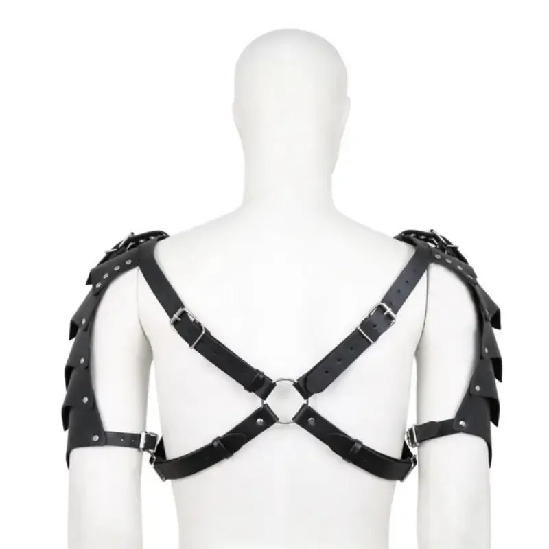 DomiGe Men's Black Dragon Scale BDSM Harness - Adjustable Leather Pauldrons