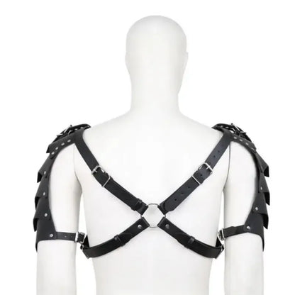 DomiGe Men's Black Dragon Scale BDSM Harness - Adjustable Leather Pauldrons